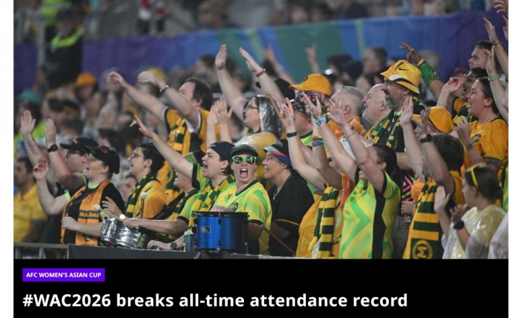 必一运动官网app-亚足联：本届女足亚洲杯总观赛人次已达82371人，创历史纪录