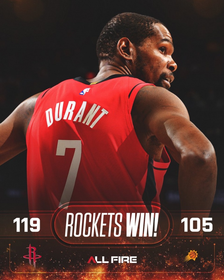 必一体育app-7连胜以7号为封面!火箭官方赢球海报封面人物——杜兰特